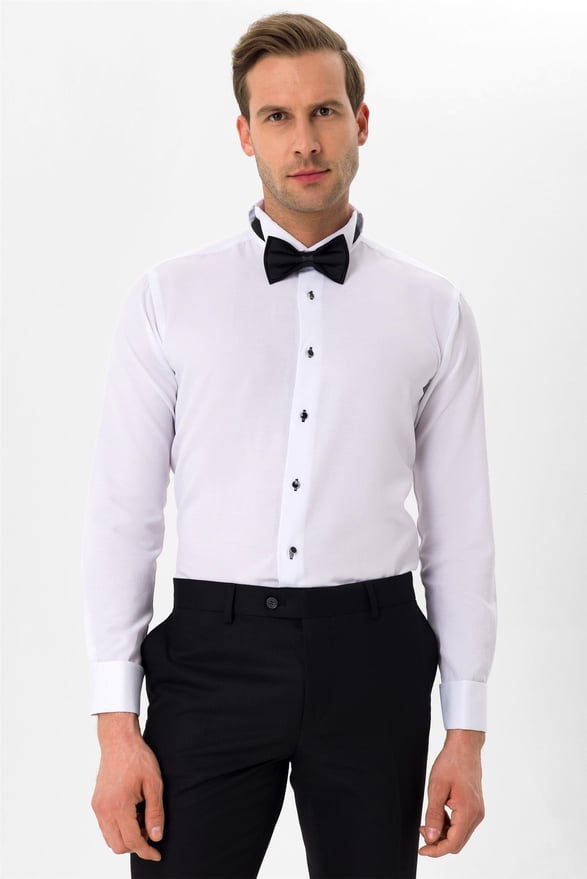 Siyah Slim Düz Ata Yaka Gömlek