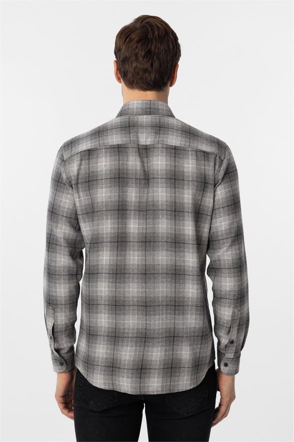 Siyah Slim Düz Düğmeli Yaka Gömlek