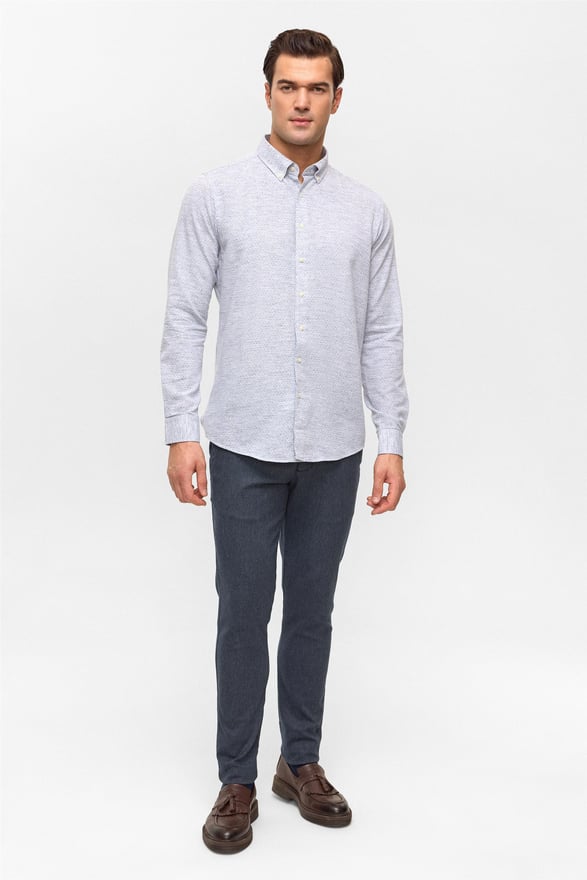 Siyah Slim Düz Düğmeli Yaka Gömlek