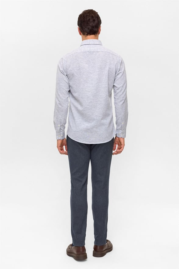 Siyah Slim Düz Düğmeli Yaka Gömlek