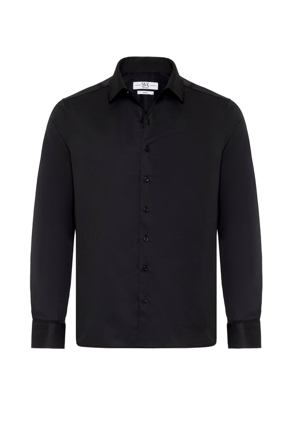 Siyah Slim Düz Klasik Yaka Gömlek