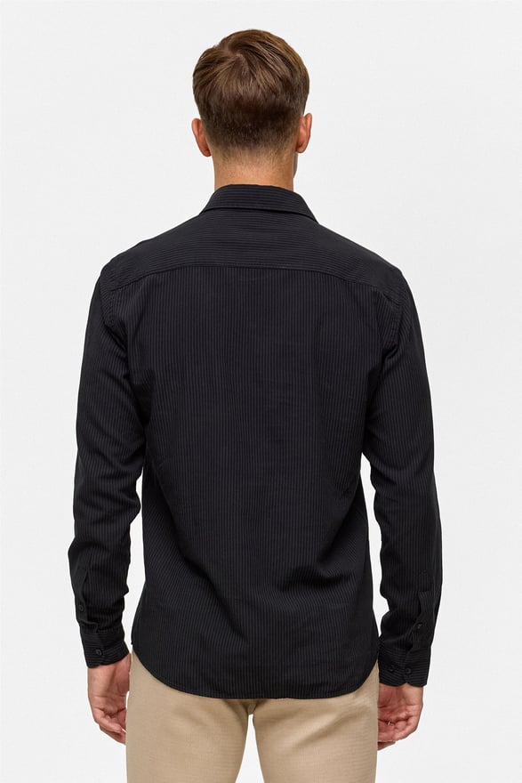 Siyah Slim Düz Klasik Yaka Gömlek