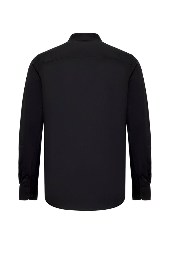 Siyah Slim Düz Klasik Yaka Gömlek