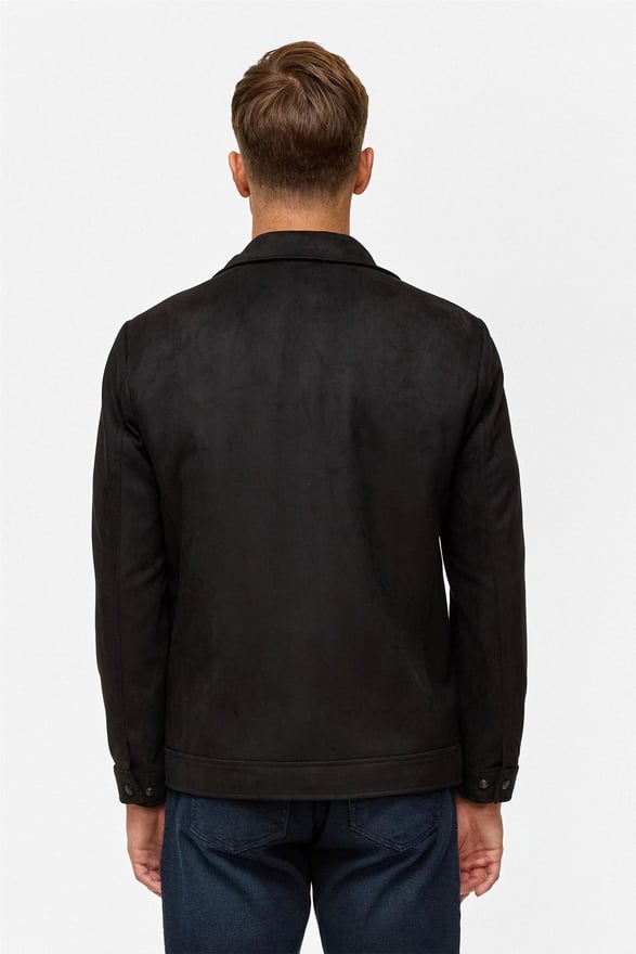 Siyah Slim Düz Klasik Yaka Mont