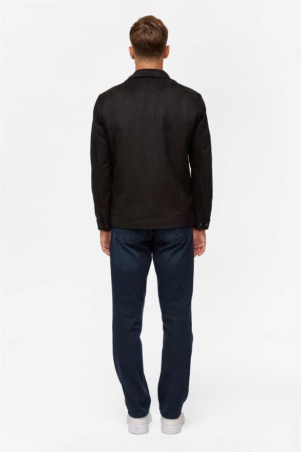 Siyah Slim Düz Klasik Yaka Mont