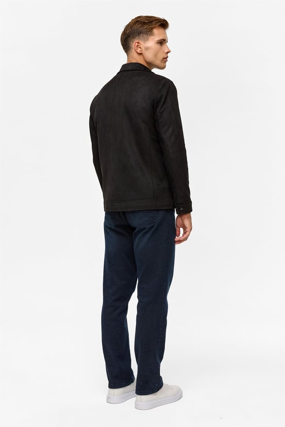 Siyah Slim Düz Klasik Yaka Mont