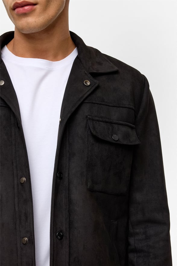 Siyah Slim Düz Klasik Yaka Mont