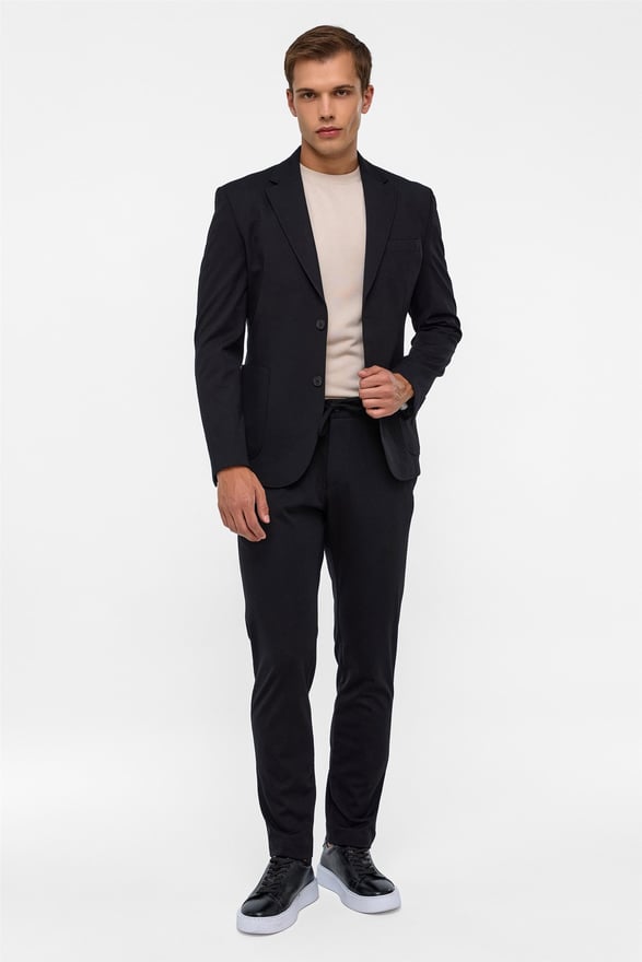 Siyah Slim Düz Mono Yaka 6 Drop Jogger Pantolon