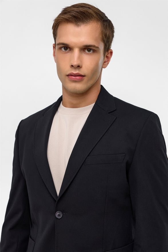 Siyah Slim Düz Mono Yaka 6 Drop Jogger Pantolon