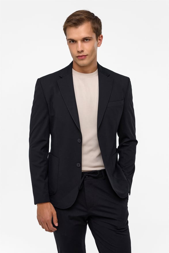 Siyah Slim Düz Mono Yaka 6 Drop Jogger Pantolon