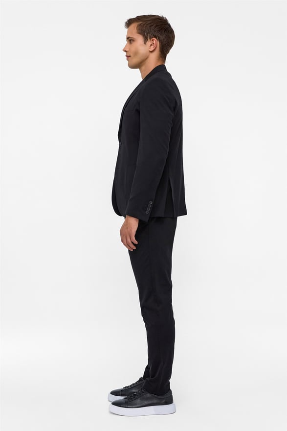 Siyah Slim Düz Mono Yaka 6 Drop Jogger Pantolon