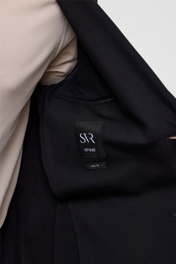 Siyah Slim Düz Mono Yaka 6 Drop Jogger Pantolon