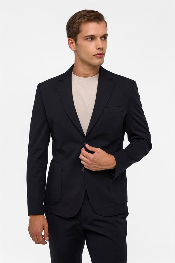 Siyah Slim Düz Mono Yaka 6 Drop Jogger Pantolon