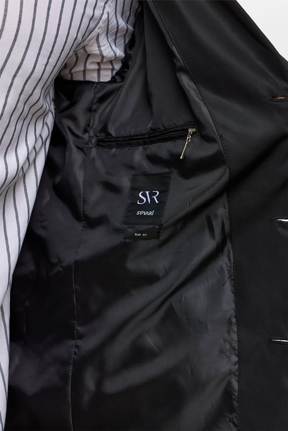 Siyah Slim Düz Mont