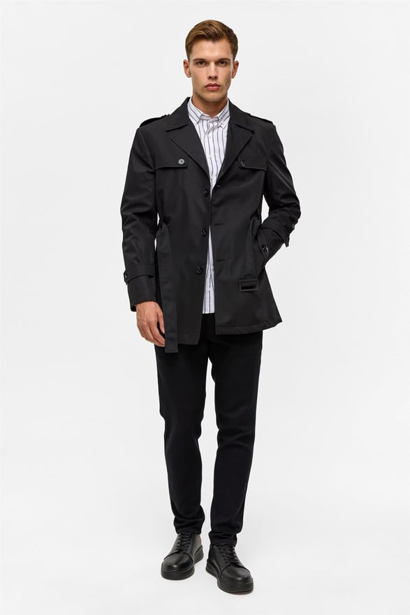 Siyah Slim Düz Mont