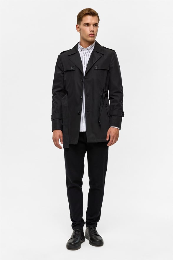 Siyah Slim Düz Mont