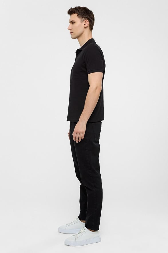Siyah Slim Düz Polo Yaka Tişört