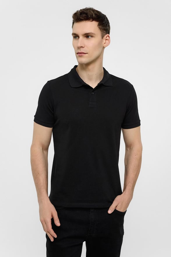 Siyah Slim Düz Polo Yaka Tişört