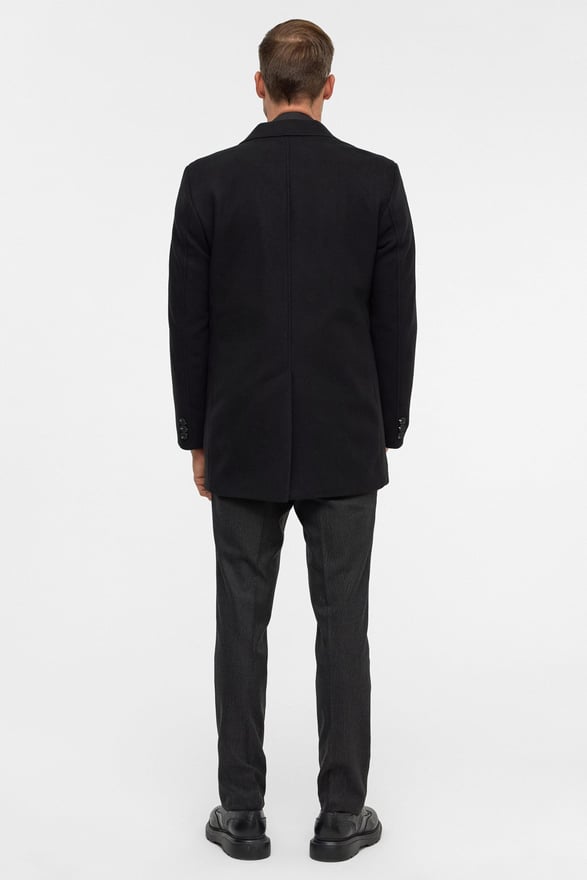 Siyah Slim Düz Sivri Yaka Kaban