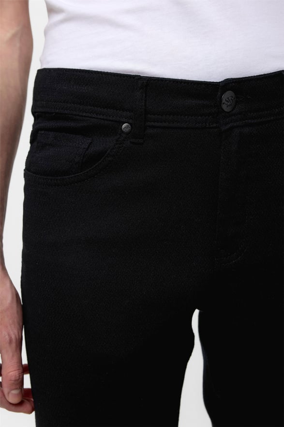 Siyah Slim Fit 5 Cep Kalıp Armürlü Kanvas Pantolon