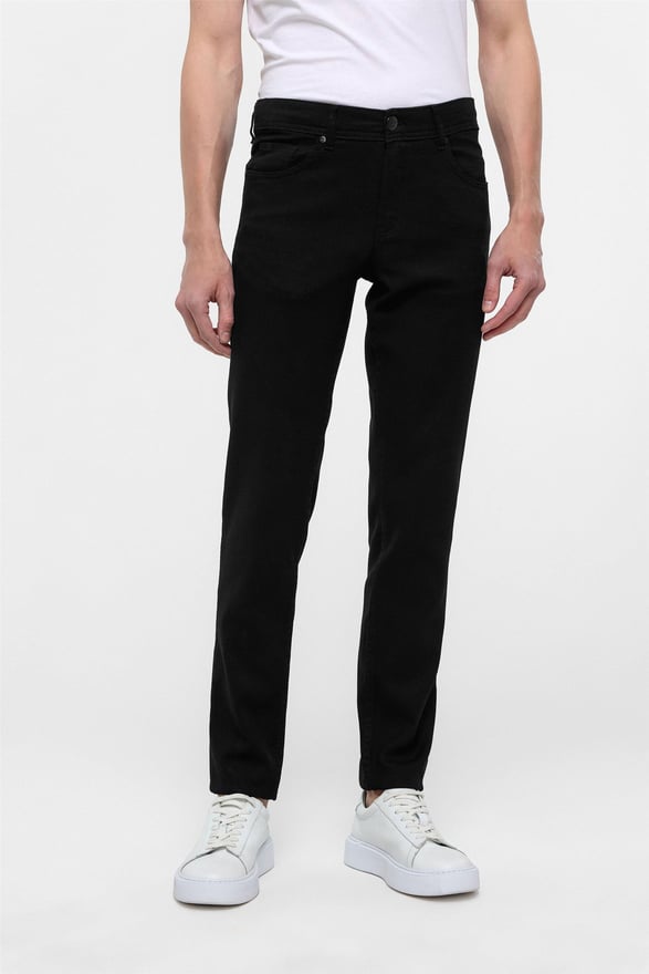 Siyah Slim Fit 5 Cep Kalıp Armürlü Kanvas Pantolon