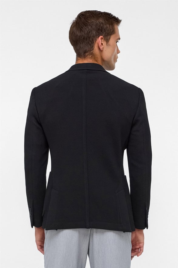 Siyah Slim Fit Desenli Mono Yaka 6 Drop Ceket