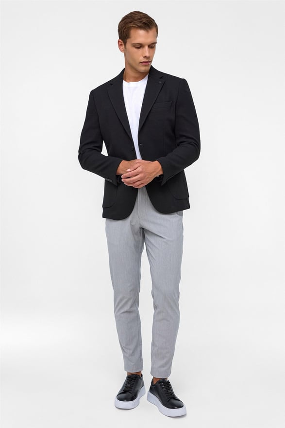 Siyah Slim Fit Desenli Mono Yaka 6 Drop Ceket