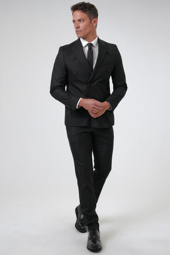 Siyah Slim Fit Desenli Sivri Yaka 6 Drop Klasik Takım Elbise