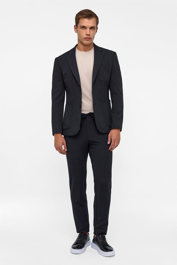 Siyah Slim Fit Düz 6 Drop Jogger Pantolon