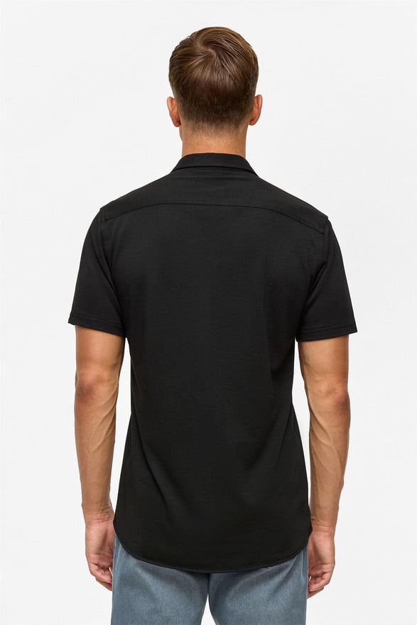 Siyah Slim Fitilli Apaş Yaka Gömlek