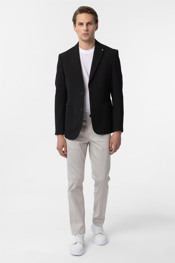 Siyah Slim Fitilli Sivri Yaka 6 Drop Ceket