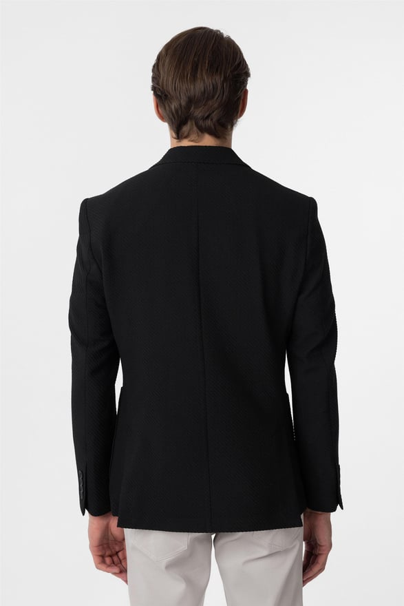 Siyah Slim Fitilli Sivri Yaka 6 Drop Ceket