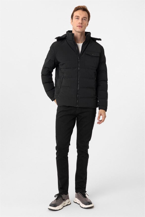 Siyah Slim Kapitone Mont