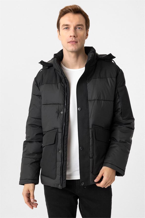 Siyah Slim Kapitone Mont