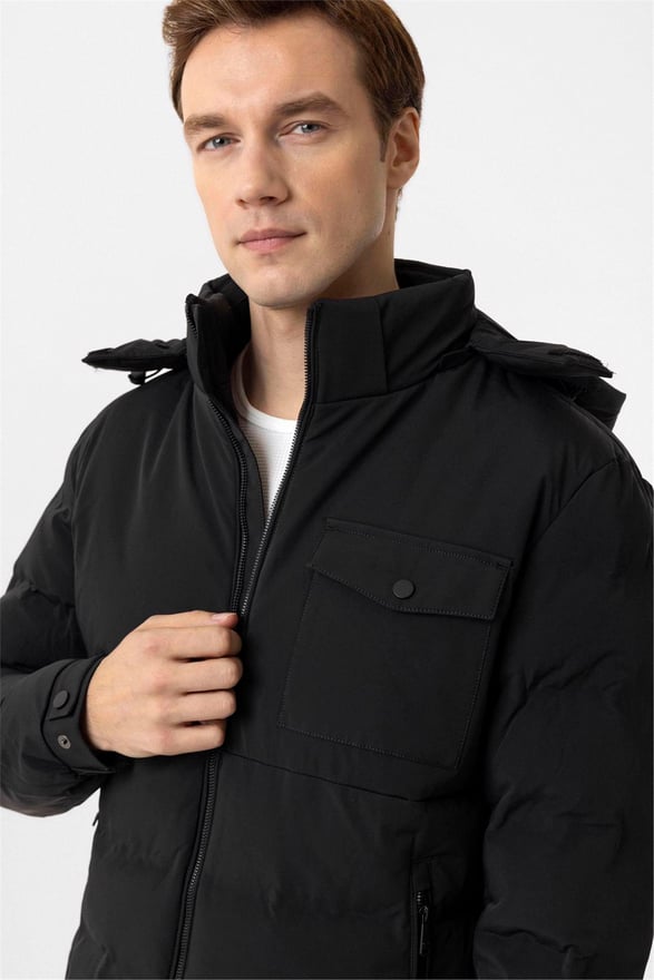 Siyah Slim Kapitone Mont