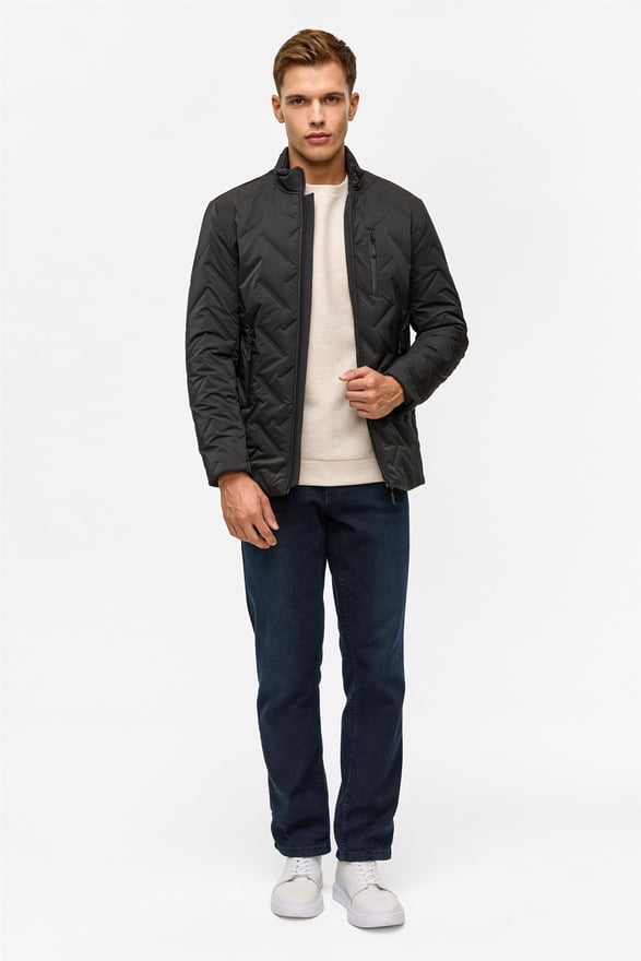 Siyah Slim Kapitone Mont