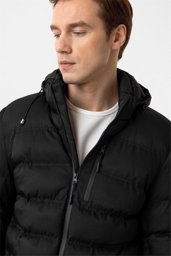 Siyah Slim Kapitone Mont