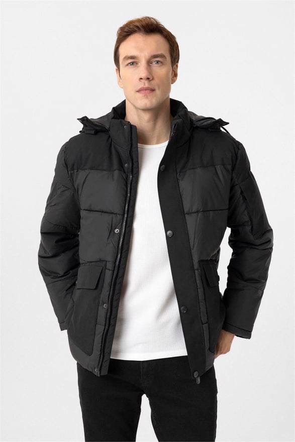 Siyah Slim Kapitone Mont