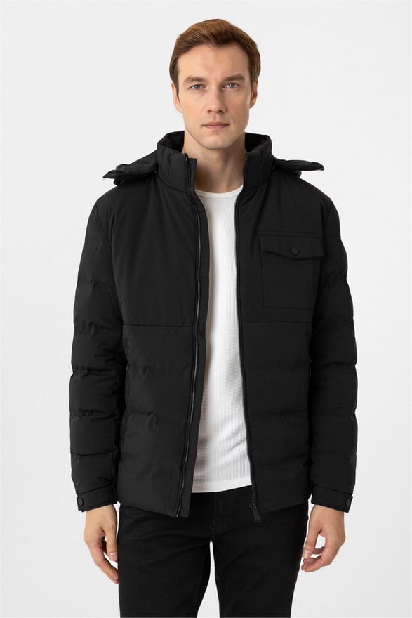 Siyah Slim Kapitone Mont