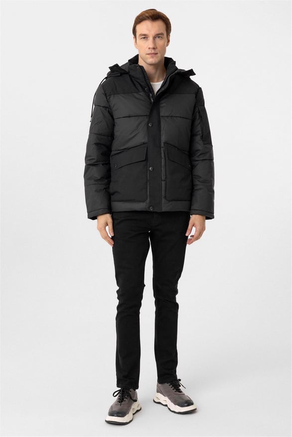 Siyah Slim Kapitone Mont