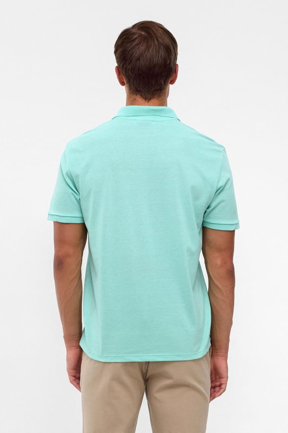 Su Yeşili Regular Armürlü Polo Yaka Tişört