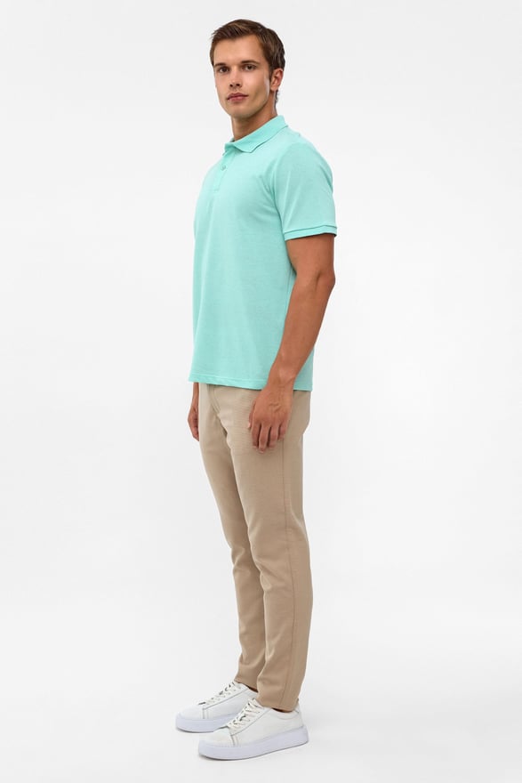 Su Yeşili Regular Armürlü Polo Yaka Tişört