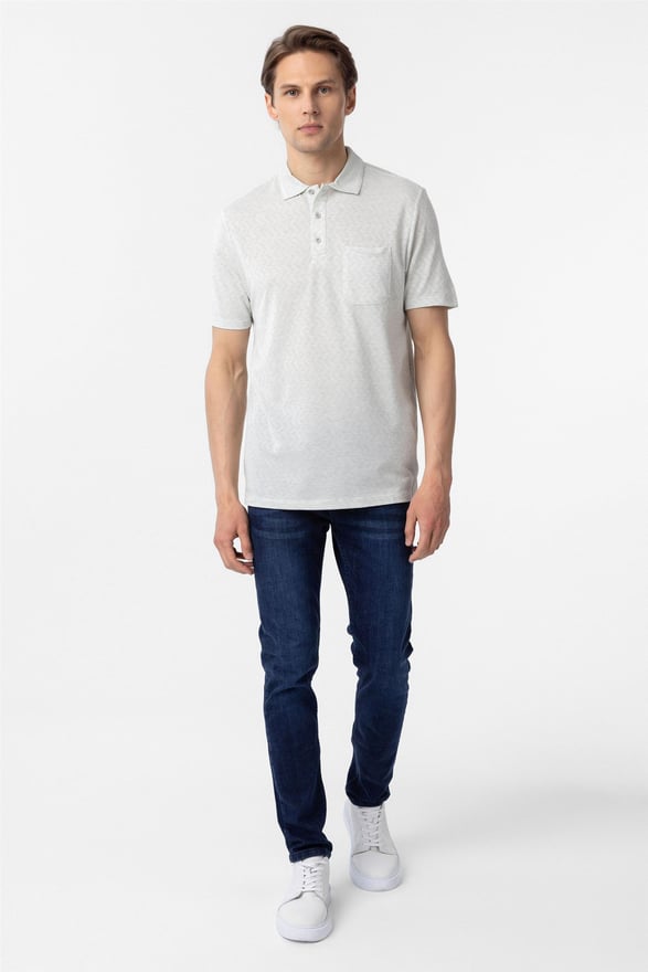 Su Yeşili Regular Armürlü Polo Yaka Tişört