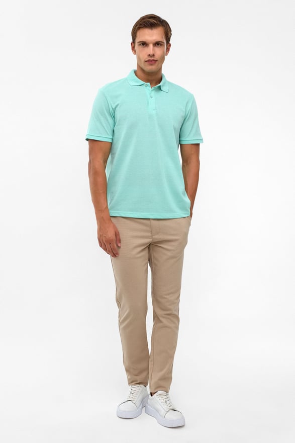 Su Yeşili Regular Armürlü Polo Yaka Tişört