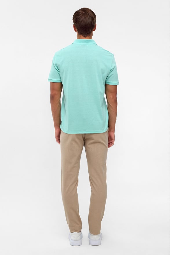 Su Yeşili Regular Armürlü Polo Yaka Tişört