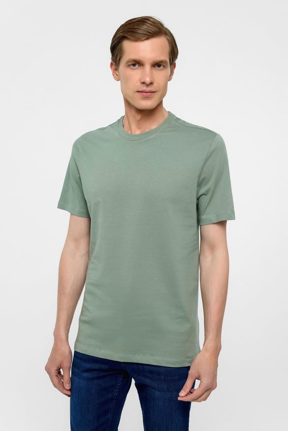 Su Yeşili Regular Düz Bisiklet Yaka Tişört