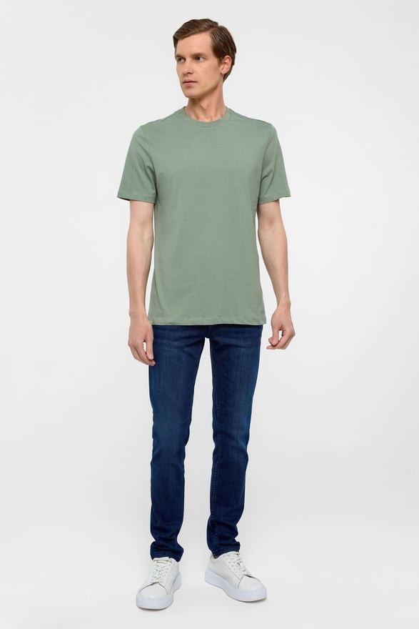 Su Yeşili Regular Düz Bisiklet Yaka Tişört