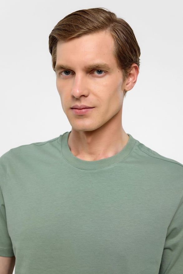 Su Yeşili Regular Düz Bisiklet Yaka Tişört