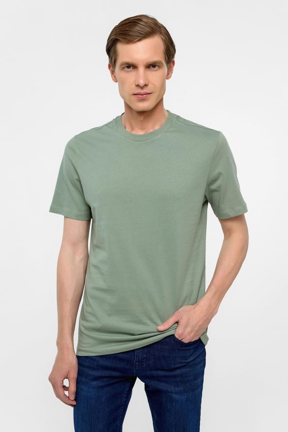 Su Yeşili Regular Düz Bisiklet Yaka Tişört