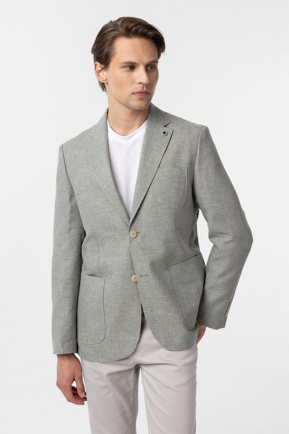 Su Yeşili Slim Düz Mono Yaka 6 Drop Ceket